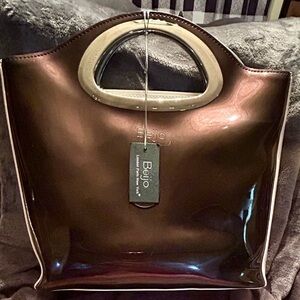 Beijo Shiny Glossy Brown Tote Bag Paris New York London